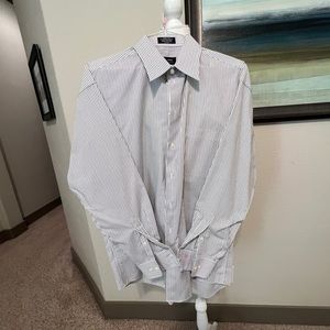 Men’s green and white stripped dress shirt